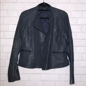 Theory Macha Juno Leather Moto Jacket in Blue